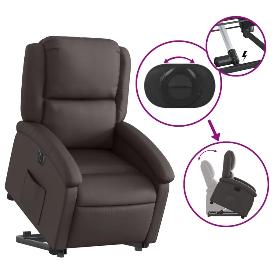 Fauteuil inclinable électrique marron foncé cuir véritable - 11