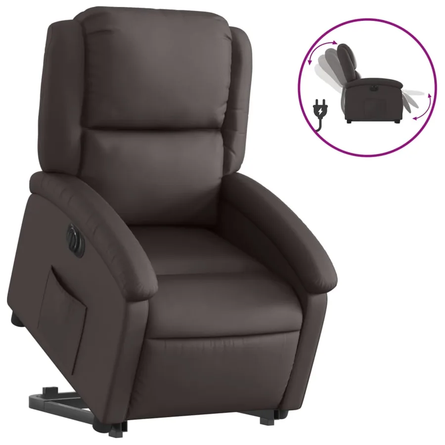 Fauteuil inclinable électrique marron foncé cuir véritable - 2