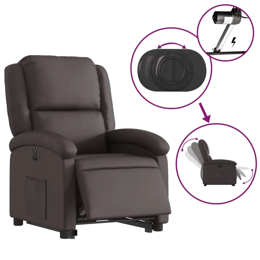 Fauteuil inclinable électrique marron foncé cuir véritable - 6