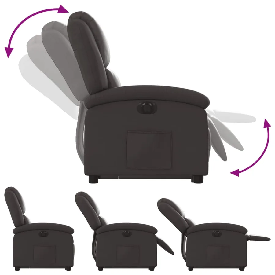 Fauteuil inclinable électrique marron foncé cuir véritable - 7