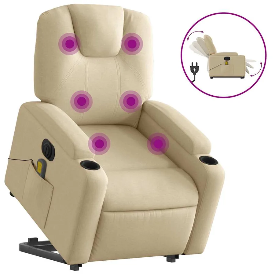Fauteuil inclinable de massage électrique Crème Tissu - 2