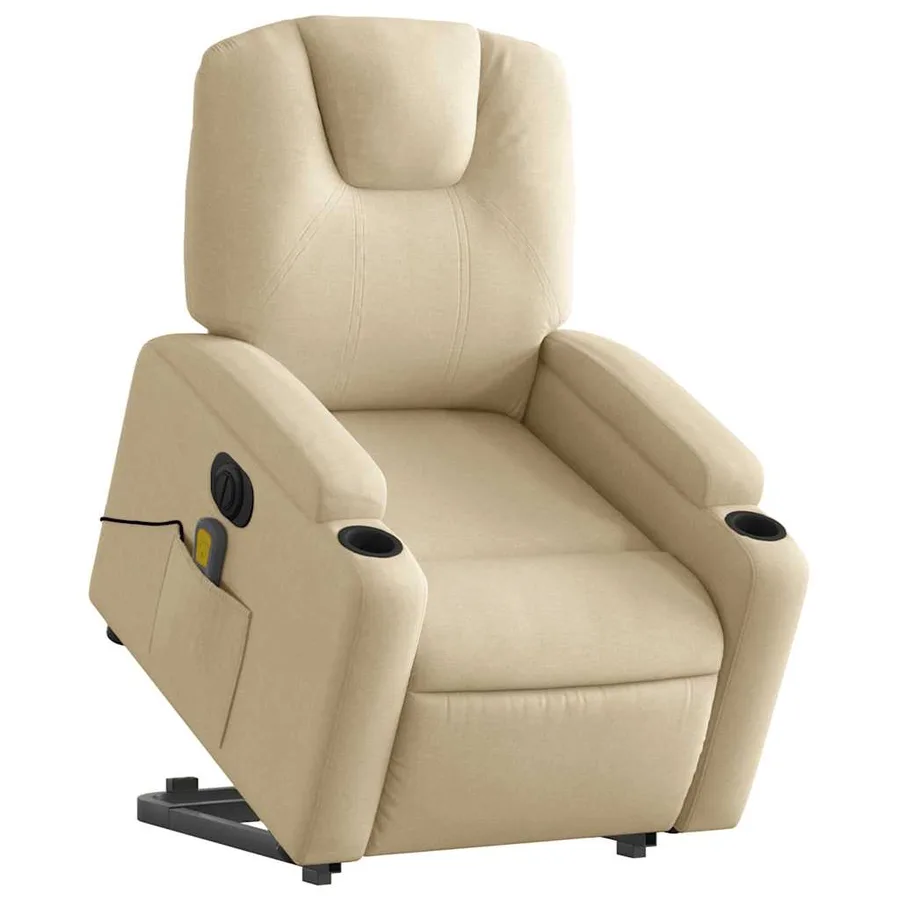 Fauteuil inclinable de massage électrique Crème Tissu - 3