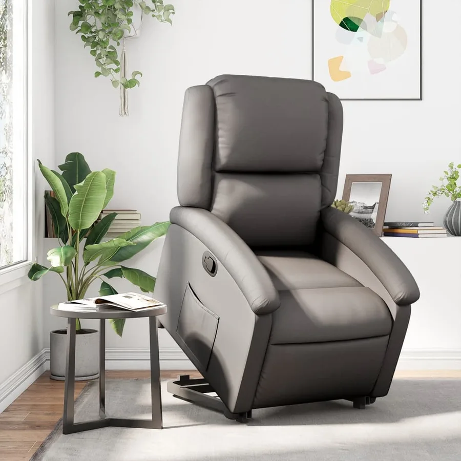 Fauteuil inclinable gris cuir véritable - 15