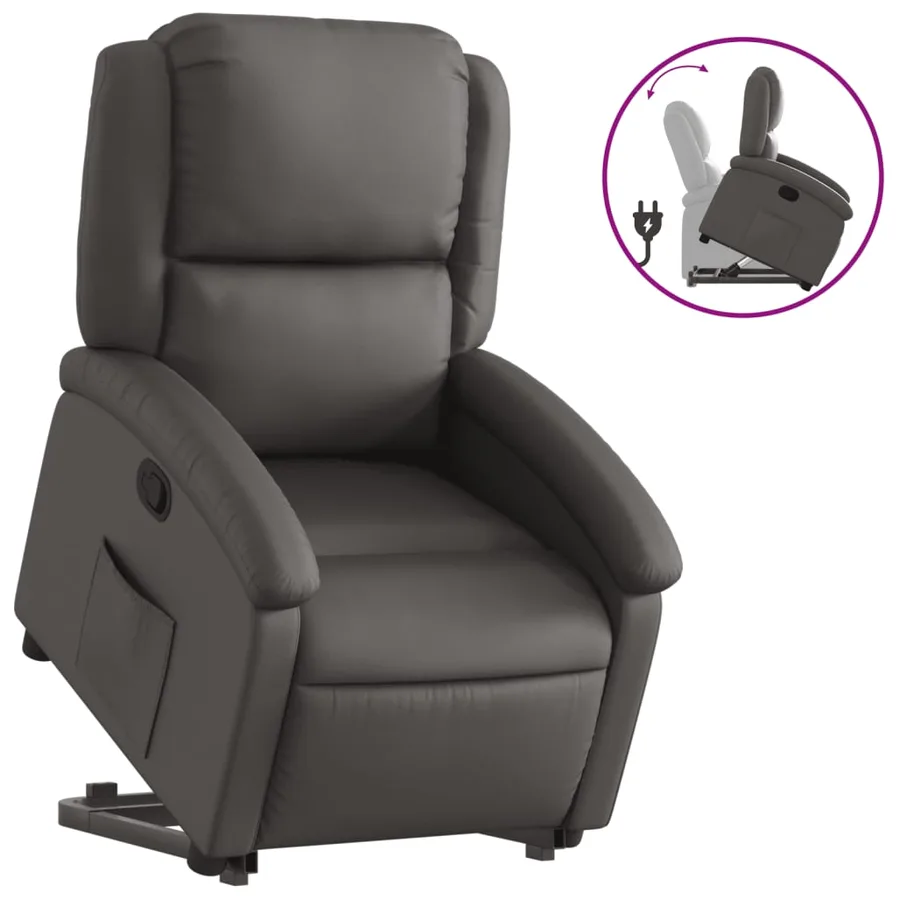 Fauteuil inclinable gris cuir véritable - 2