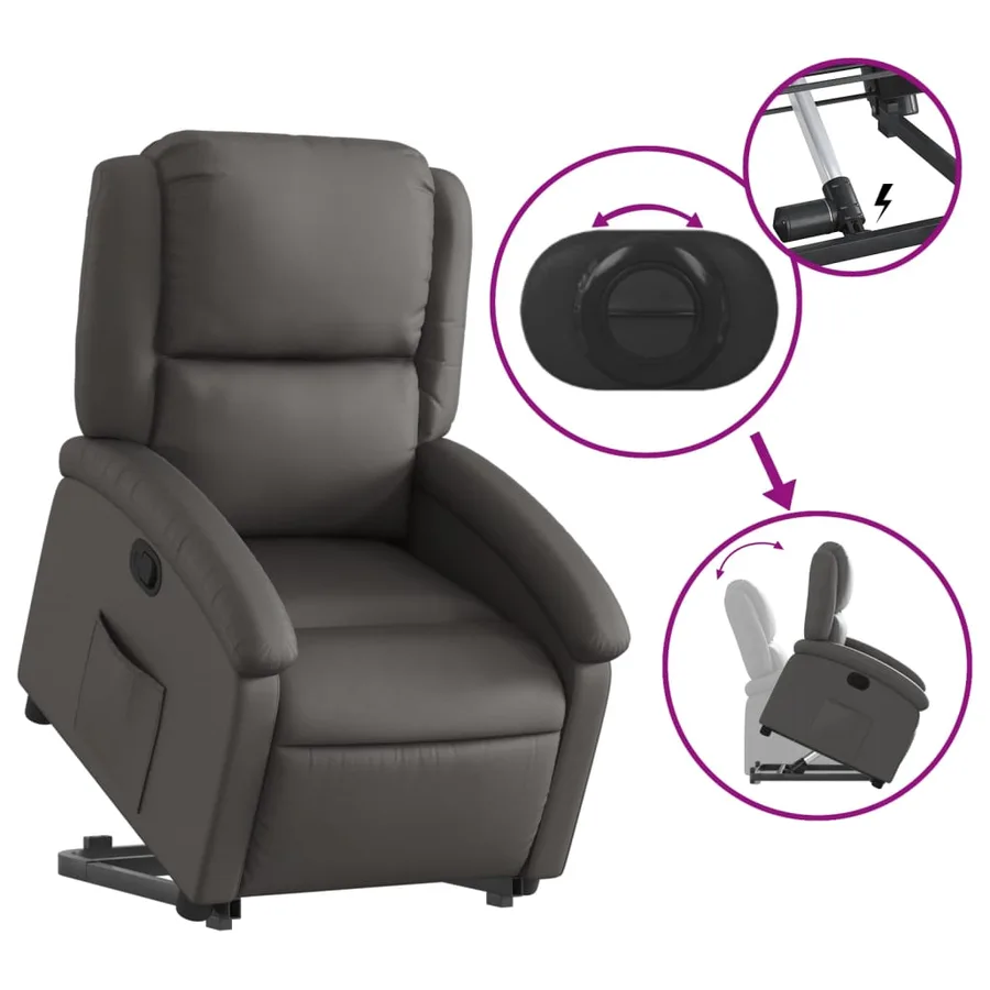 Fauteuil inclinable gris cuir véritable - 6