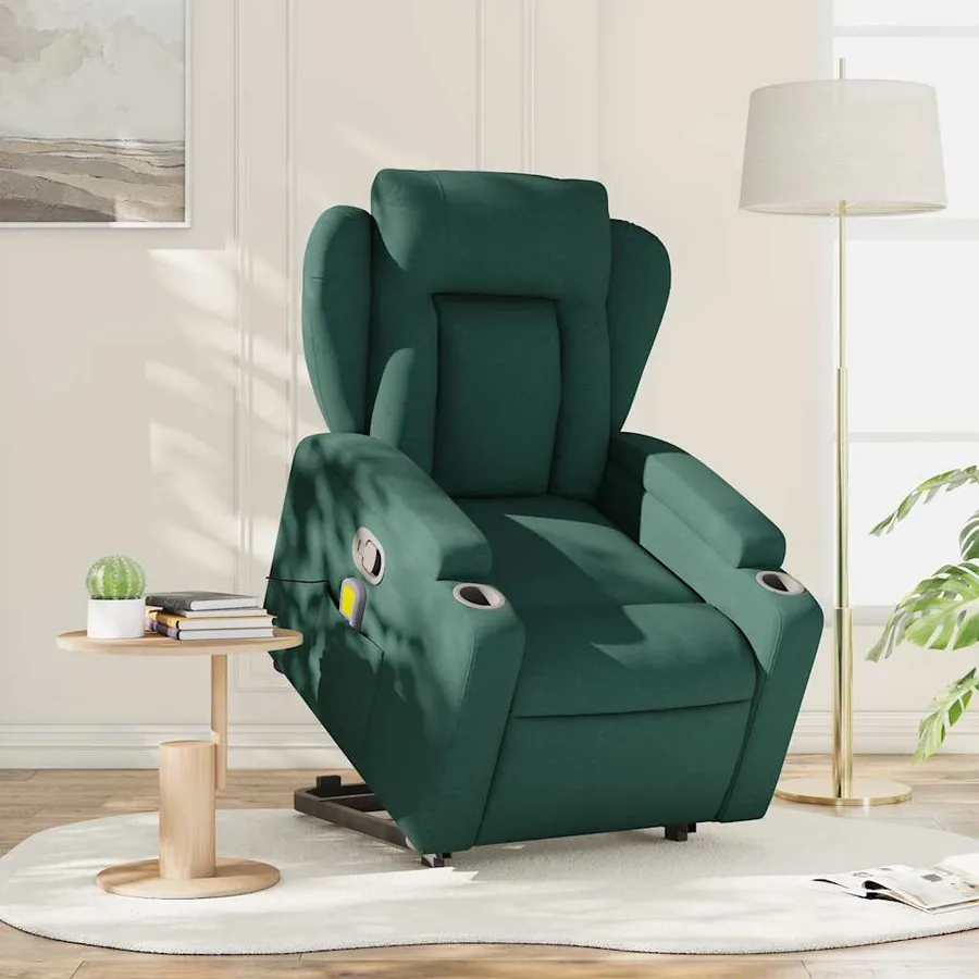 Fauteuil inclinable de massage Vert foncé Tissu - 16