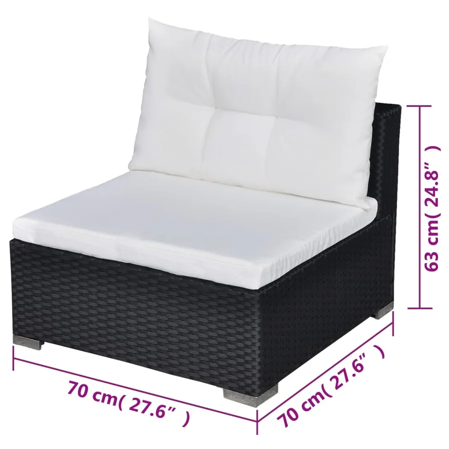 Salon de jardin 5 pcs avec coussins résine tressée noir - 14