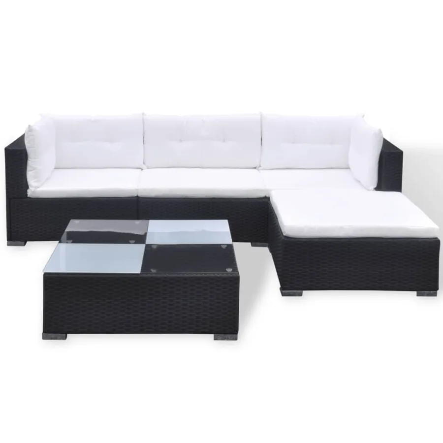 Salon de jardin 5 pcs avec coussins résine tressée noir - 3