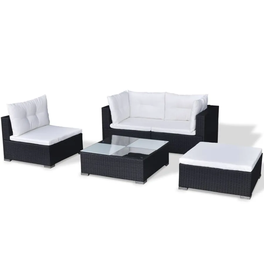 Salon de jardin 5 pcs avec coussins résine tressée noir - 4