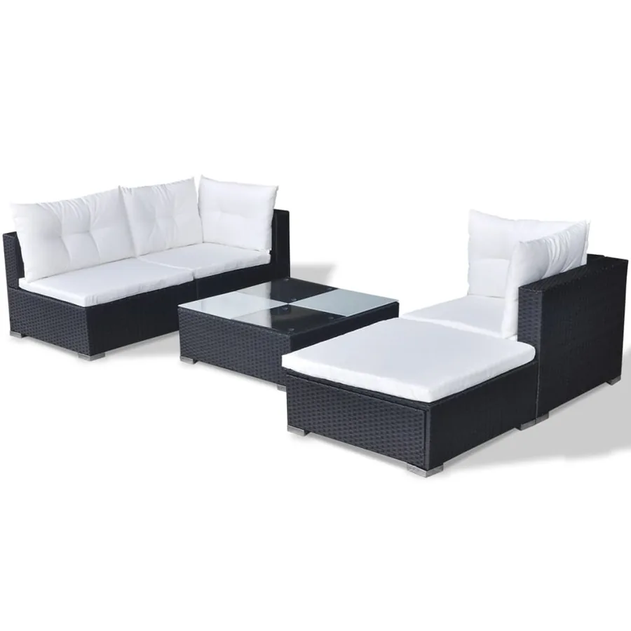 Salon de jardin 5 pcs avec coussins résine tressée noir - 5