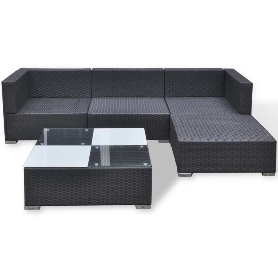 Salon de jardin 5 pcs avec coussins résine tressée noir - 6