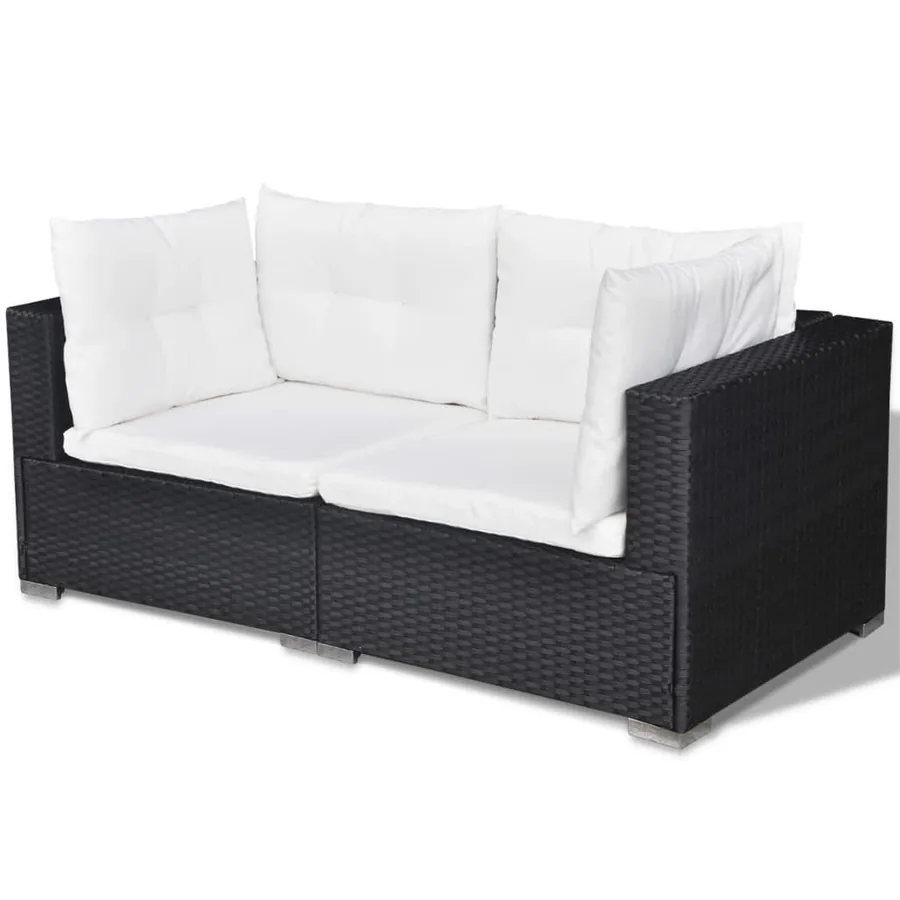 Salon de jardin 5 pcs avec coussins résine tressée noir - 7