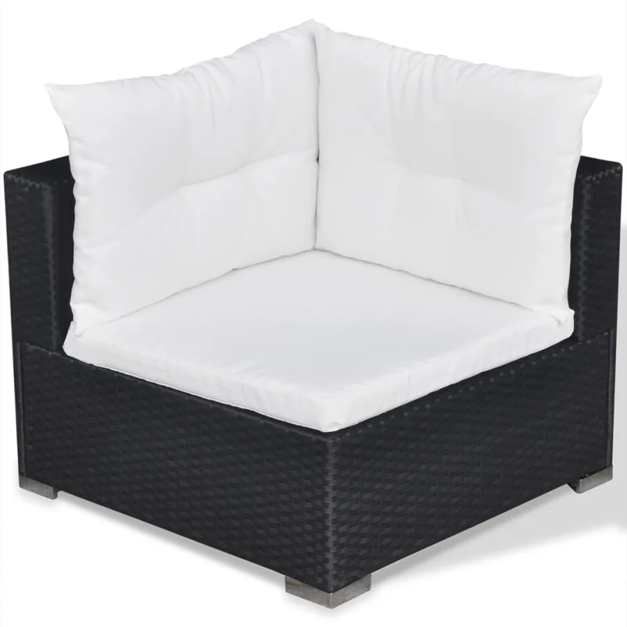 Salon de jardin 5 pcs avec coussins résine tressée noir - 8