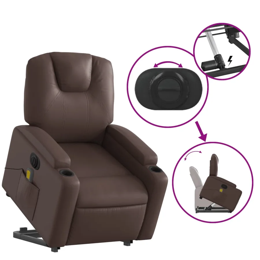 Fauteuil inclinable de massage électrique marron similicuir - 11