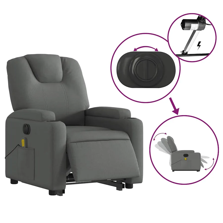 Fauteuil inclinable de massage électrique Gris foncé Tissu - 6