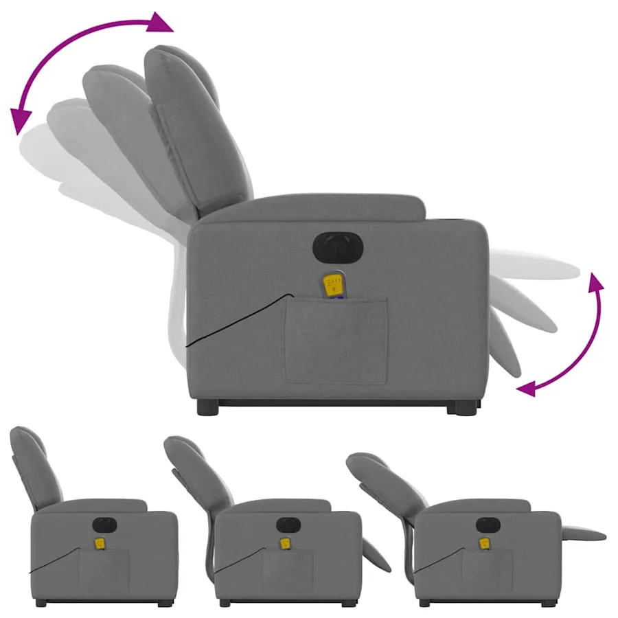 Fauteuil inclinable de massage électrique Gris foncé Tissu - 7