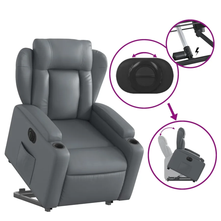 Fauteuil inclinable électrique gris similicuir - 11