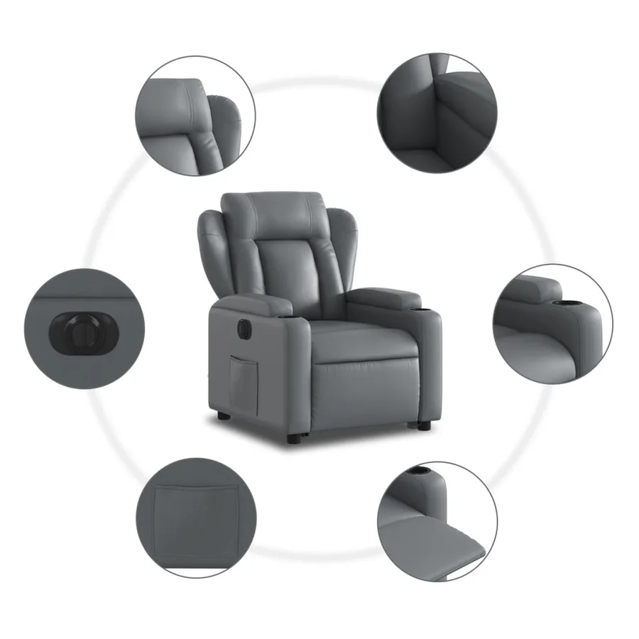 Fauteuil inclinable électrique gris similicuir - 8