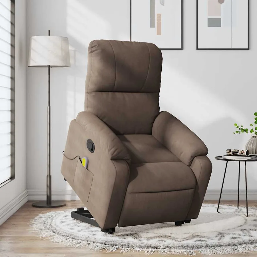 Fauteuil inclinable de massage marron tissu microfibre - 16