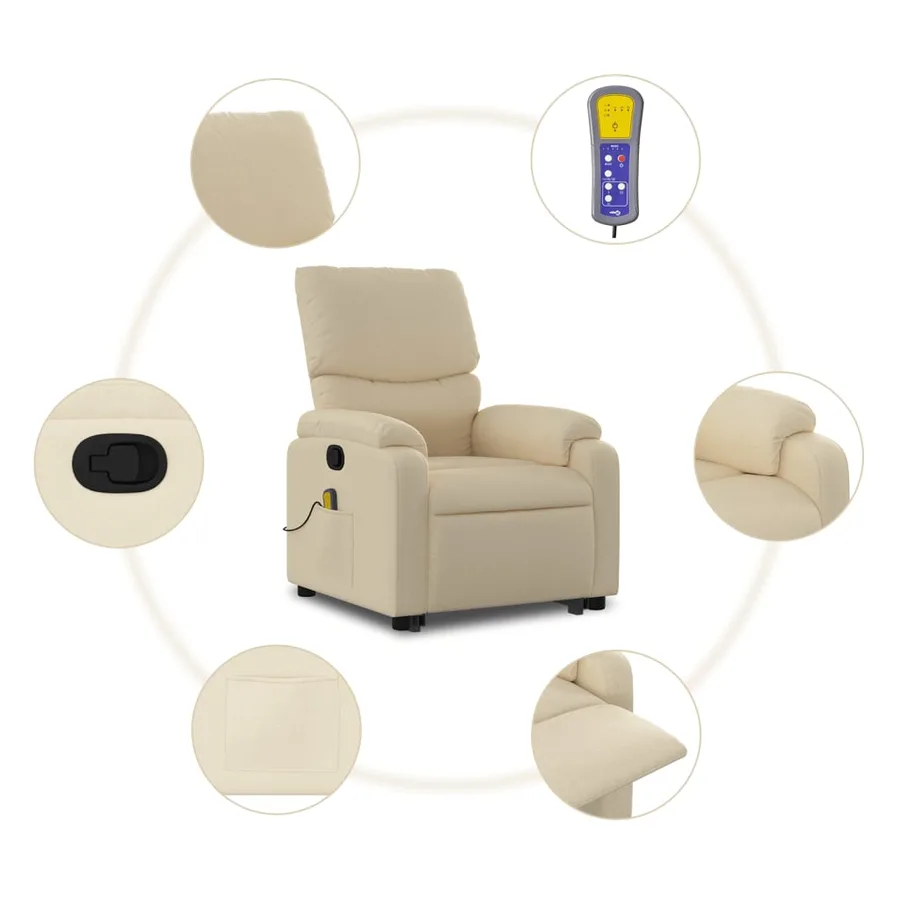 Fauteuil inclinable de massage Crème Tissu - 8