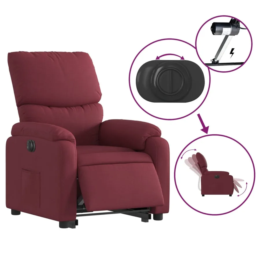 Fauteuil inclinable électrique rouge bordeaux tissu - 6
