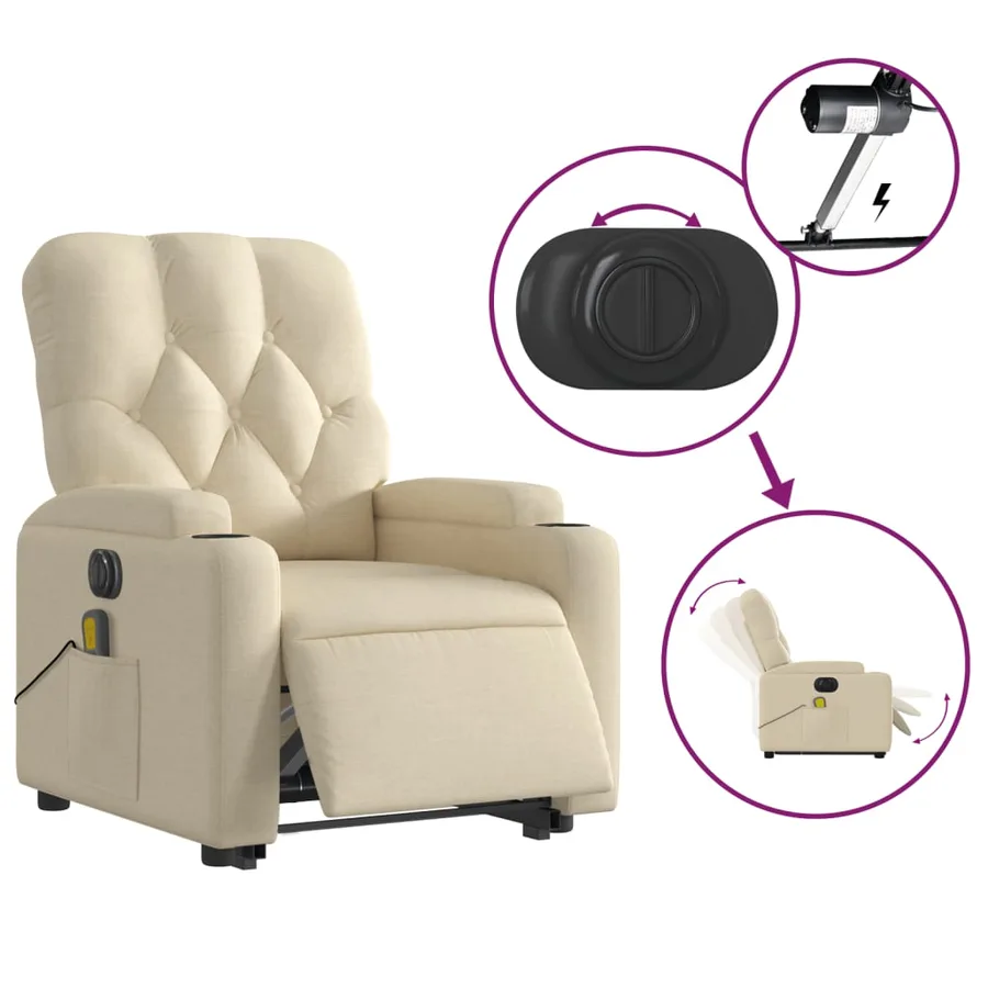 Fauteuil inclinable de massage électrique Crème Tissu - 6