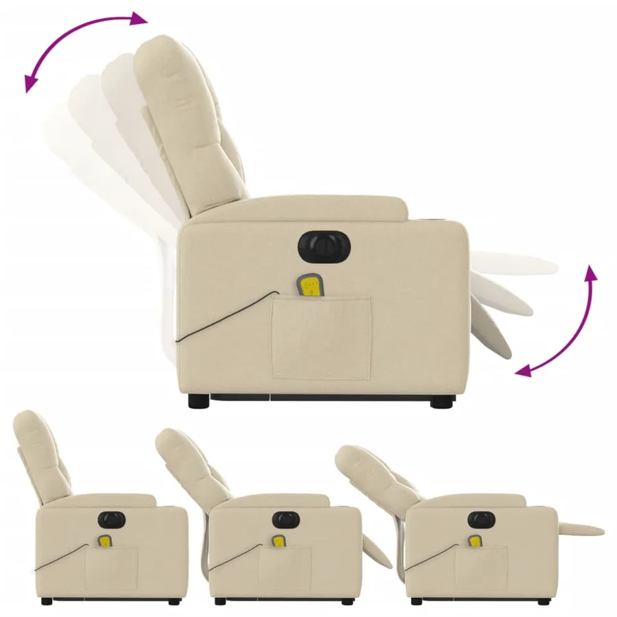 Fauteuil inclinable de massage électrique Crème Tissu - 7