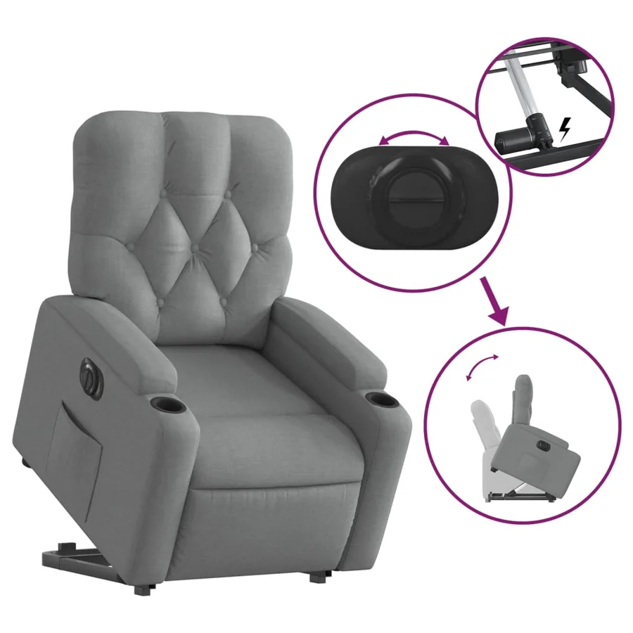 Fauteuil inclinable électrique gris clair tissu - 12