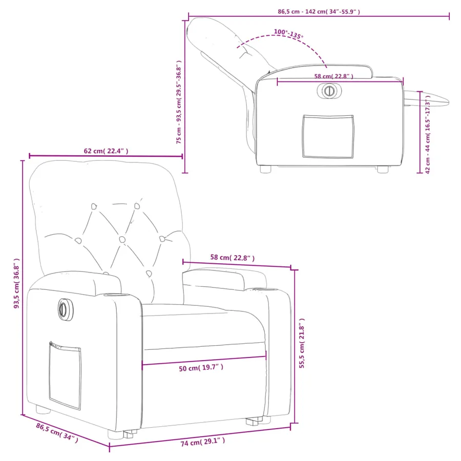 Fauteuil inclinable électrique gris clair tissu - 18