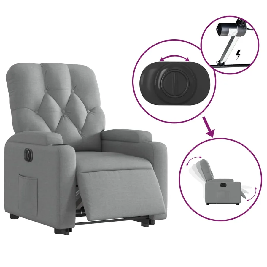 Fauteuil inclinable électrique gris clair tissu - 8