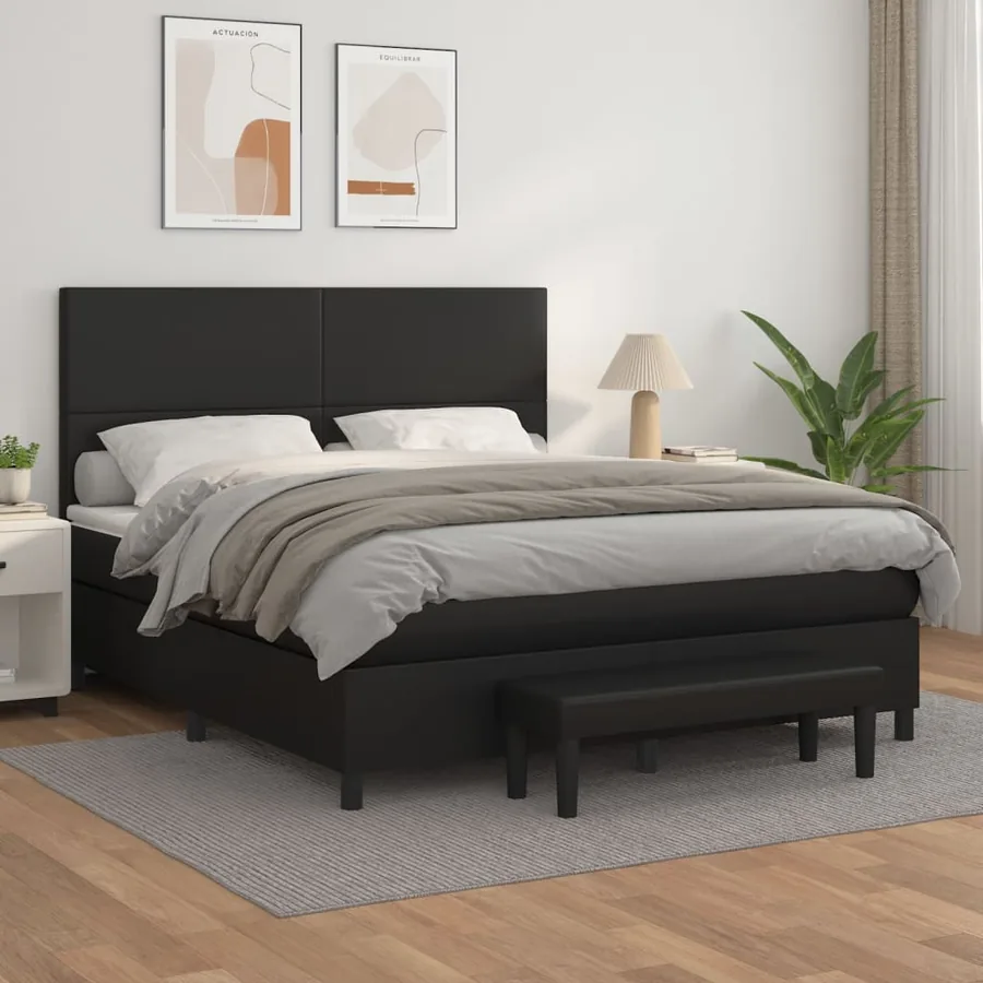Sommier à lattes de lit avec matelas Noir 180x200 cm Similicuir