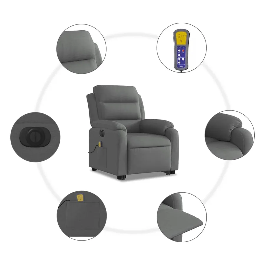 Fauteuil inclinable de massage électrique Gris foncé Tissu - 8