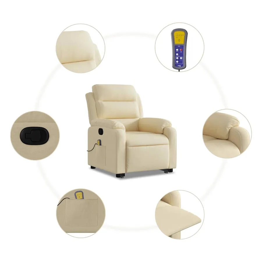 Fauteuil inclinable de massage Crème Tissu - 8