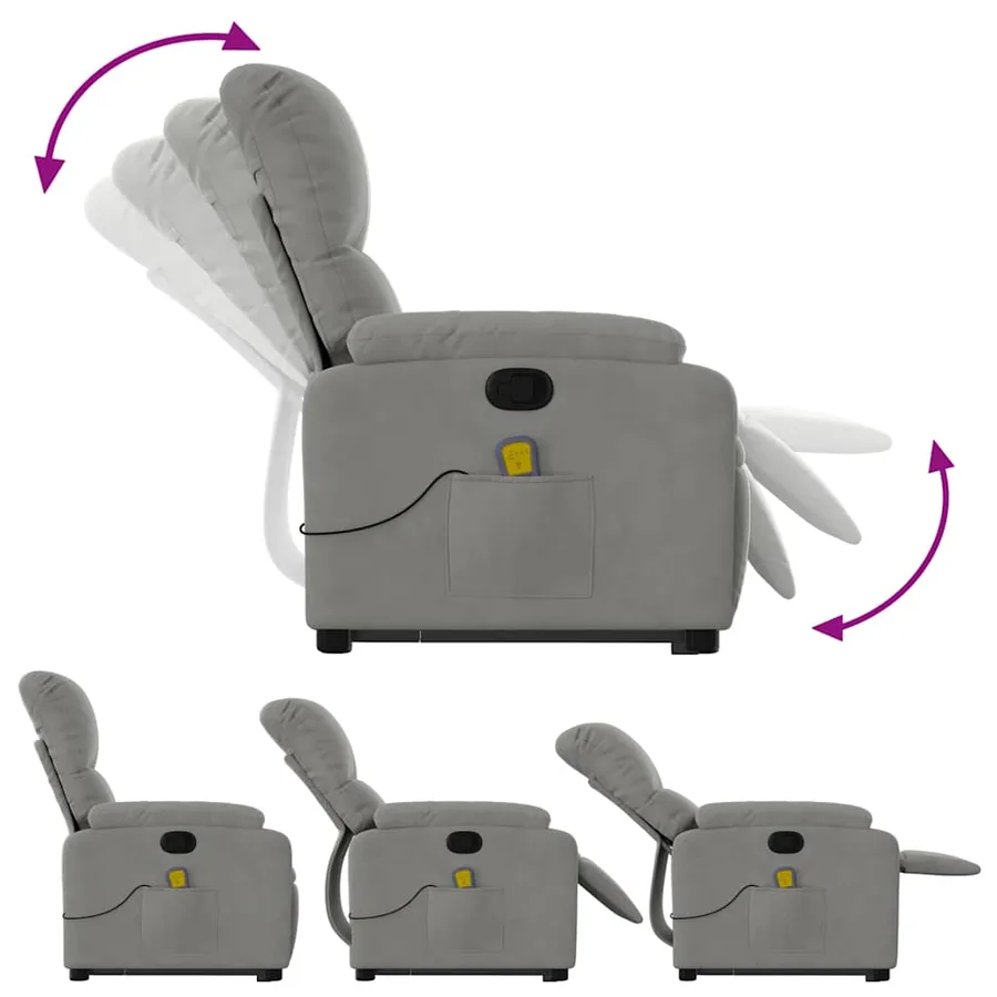 Fauteuil inclinable de massage gris clair tissu microfibre - 7