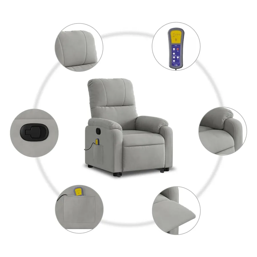 Fauteuil inclinable de massage gris clair tissu microfibre - 8