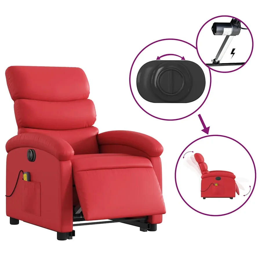 Fauteuil inclinable de massage électrique rouge similicuir - 6