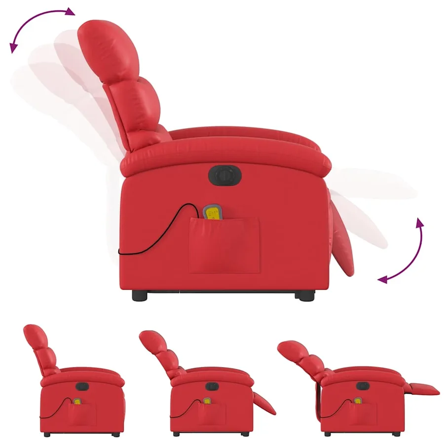 Fauteuil inclinable de massage électrique rouge similicuir - 7