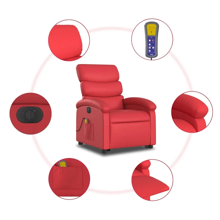 Fauteuil inclinable de massage électrique rouge similicuir - 8