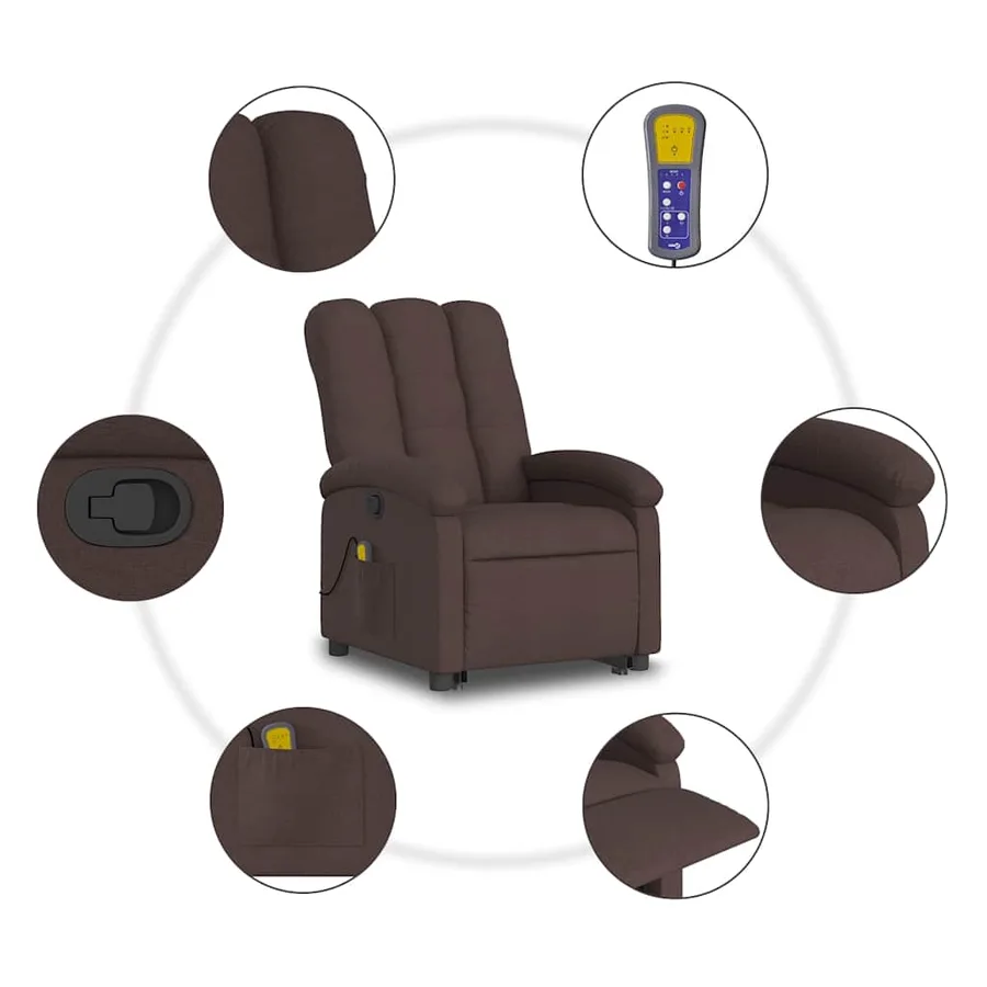 Fauteuil inclinable de massage Marron foncé Tissu - 8