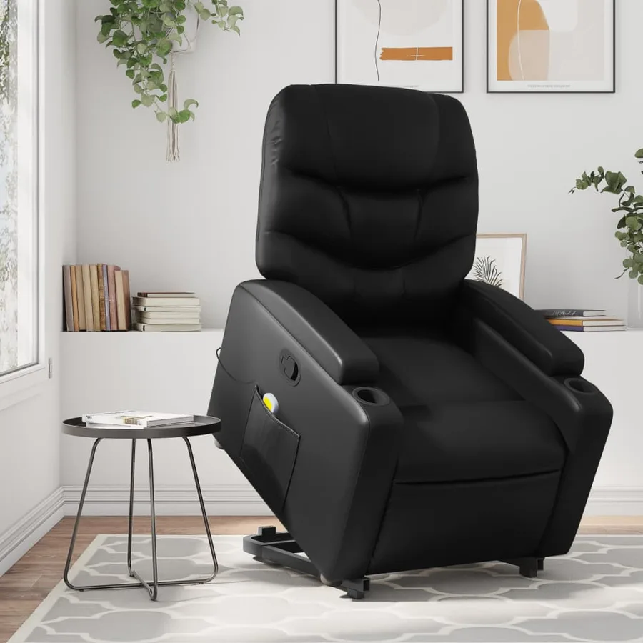Fauteuil inclinable de massage Noir Similicuir - 16