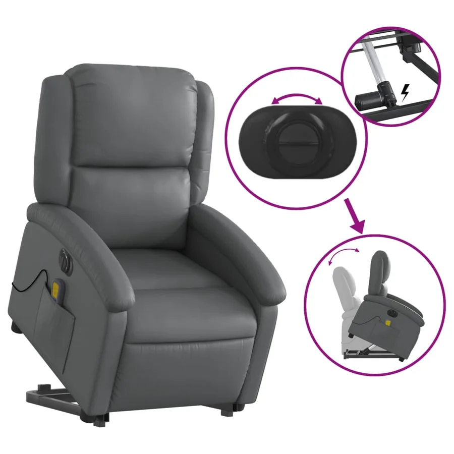Fauteuil inclinable de massage électrique gris similicuir - 11