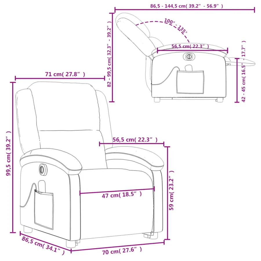 Fauteuil inclinable de massage électrique gris similicuir - 17