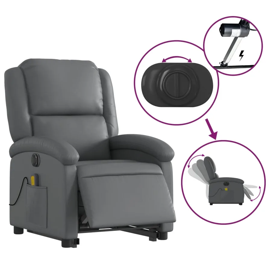 Fauteuil inclinable de massage électrique gris similicuir - 6