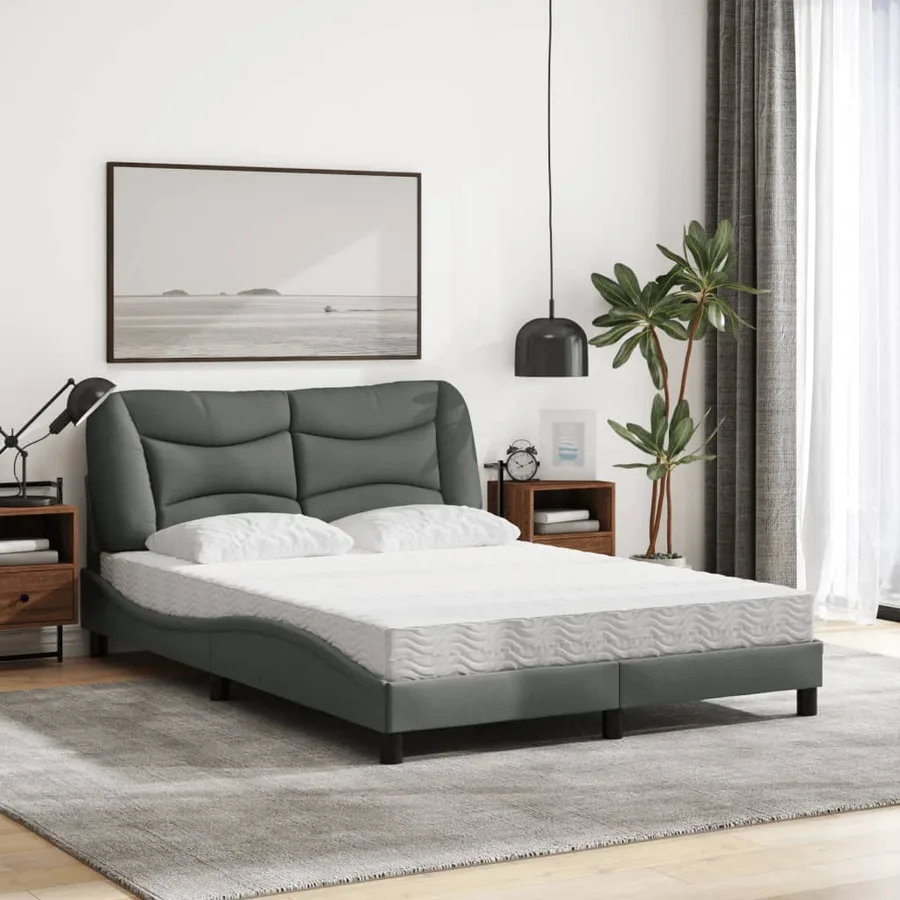 Lit avec matelas Hvar gris foncé 140x200 cm tissu - 3