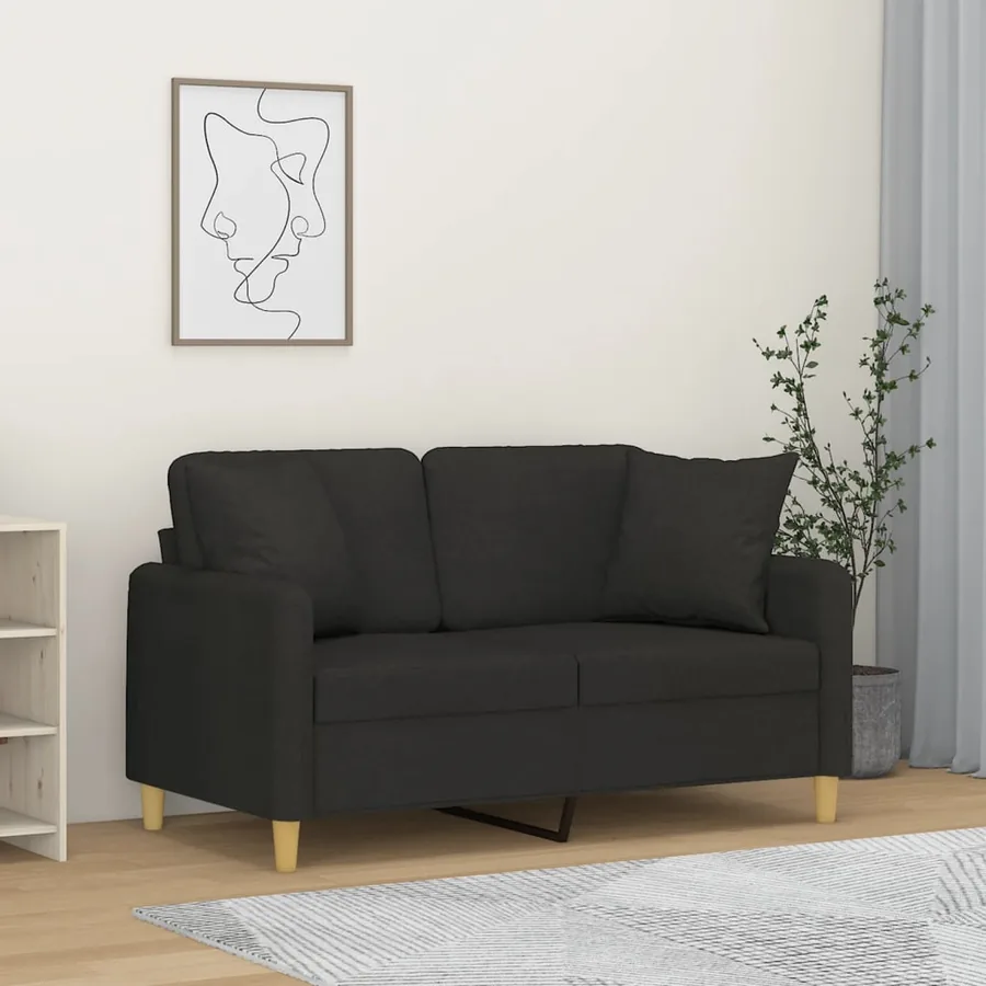 Canapé 2 places avec oreillers décoratifs noir 120 cm tissu