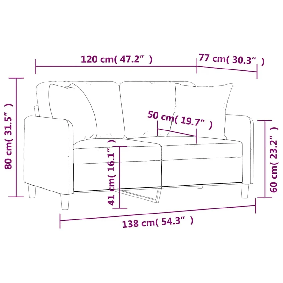Canapé 2 places avec oreillers décoratifs noir 120 cm tissu - 8