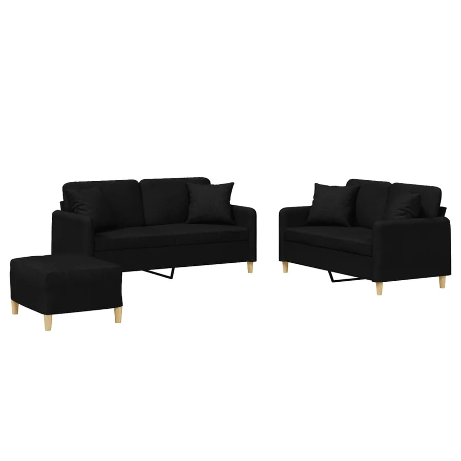 Ensemble de canapés 3 pcs avec coussins noir tissu - 2