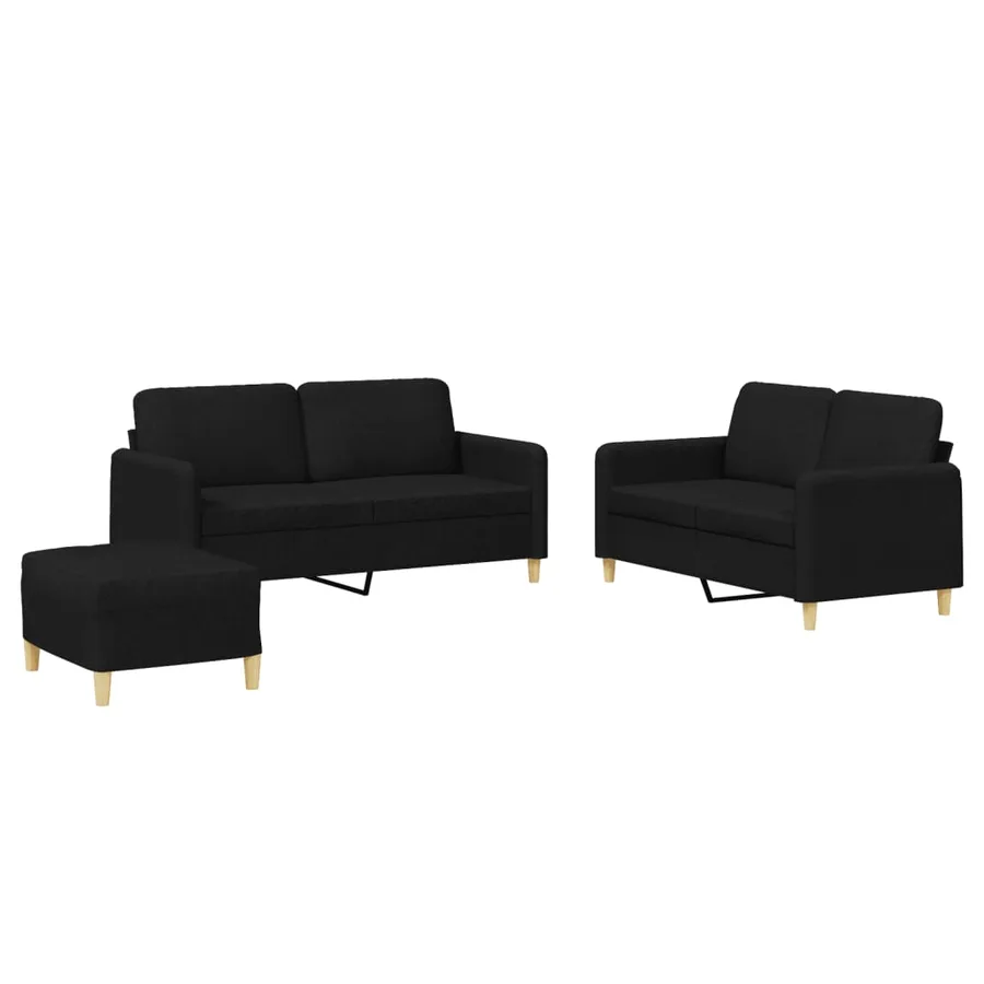 Ensemble de canapés 3 pcs avec coussins Noir Tissu - 2