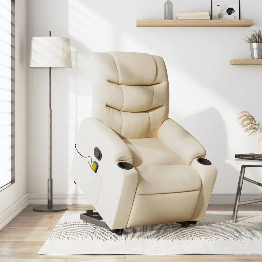 Fauteuil inclinable de massage Crème Tissu - 16