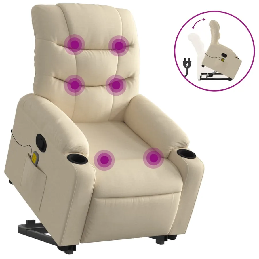 Fauteuil inclinable de massage Crème Tissu - 2